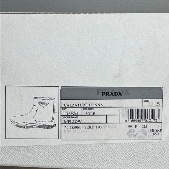 NIB PRADA RAIN BOOTS SZ 39 AUTHENTIC - Picture 7 of 7